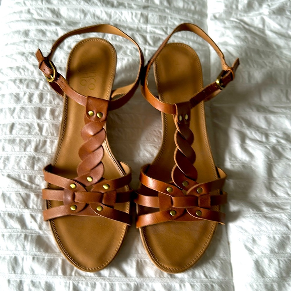 Brown leather casual Franco Sarto wedge sandals